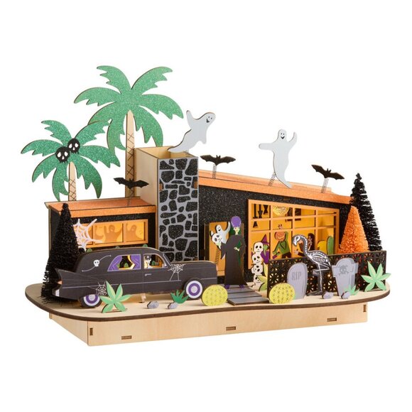 Mid-Century Halloween Hearse House LED Light Retro, Kitschy & GoogieL aser Wood - Picture 3 of 3